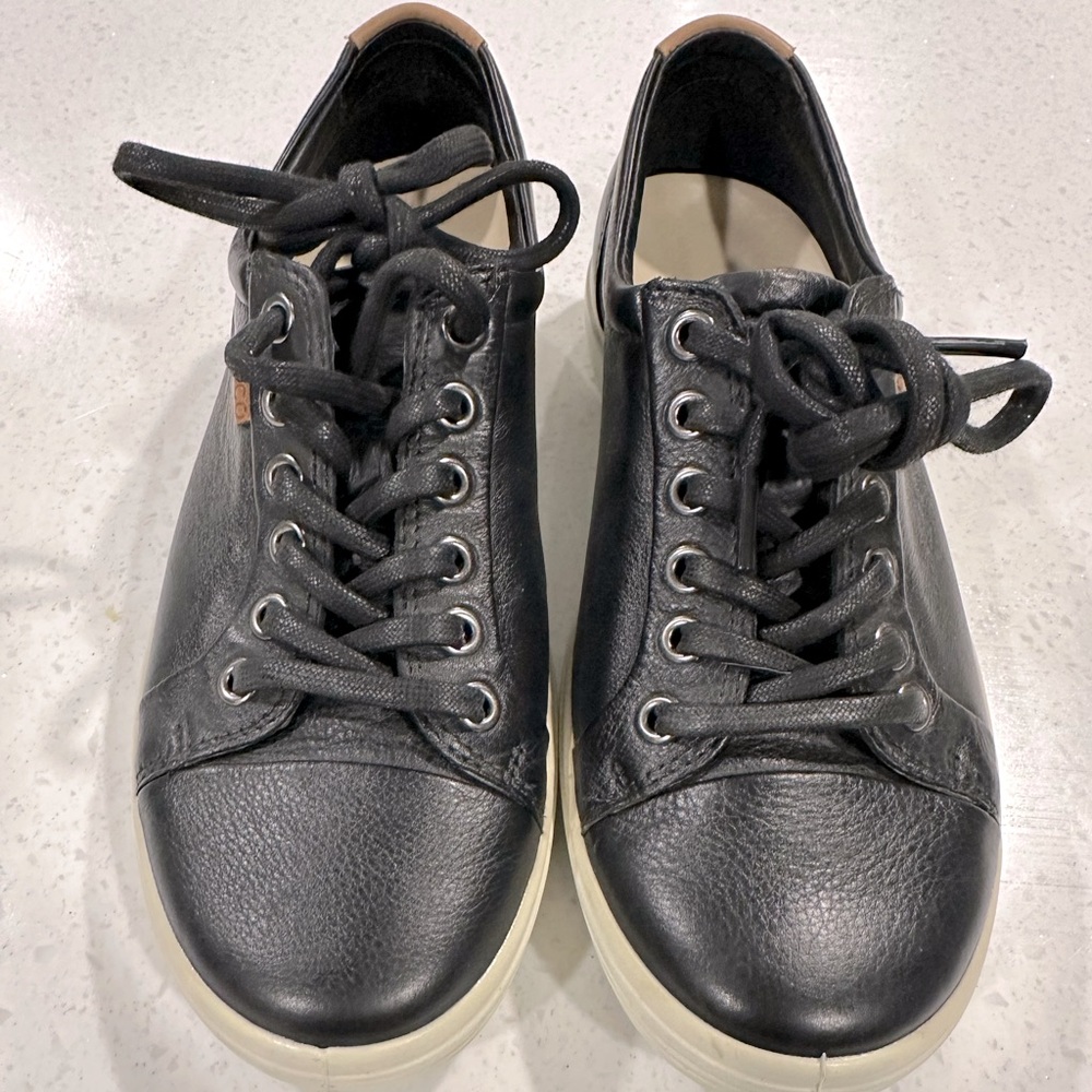 Ecco Shoes, Soft 7 black leather sneakers, size 6, very good used condit…